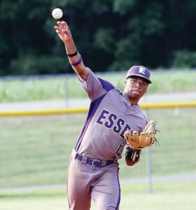 Essex shortstop Keion Hence makes a throw to first base.