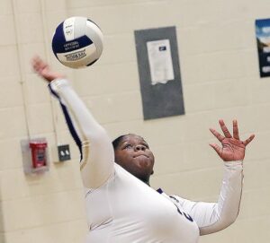 Essex’s Tai’Leah Cowles concentrates as she serves against Northumberland.