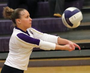 Lady Trojan Meraiah Wilson delivers a pass during Essex’s 3-set loss to Northumberland.