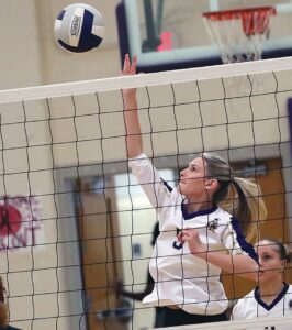 Essex’s Gracelynn West delivers a spike vs. Colonial Beach.